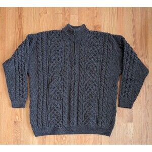 Vintage Orvis Wool Cable Knit Sweater Mens 2XL Brown 1/4 Zip Fisherman Ireland